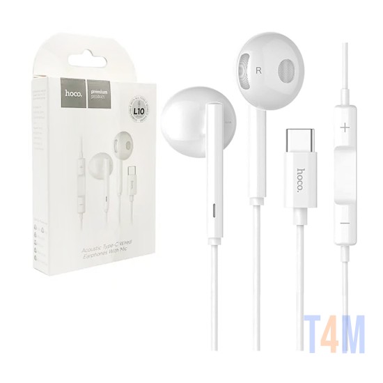 Hoco Wired Earphones L10 Acoustic Type C with Microphone 1.2m White